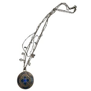 Y2K era Rue 21 necklace blue gem bronze color multi strand chains and pendant